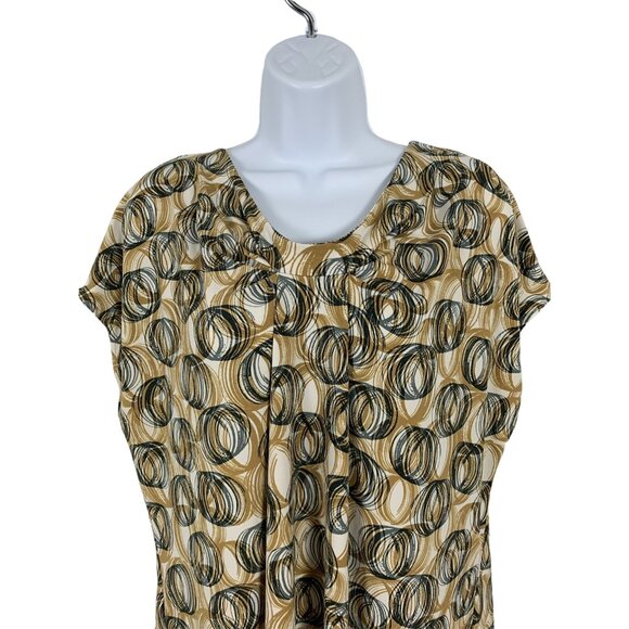 New York & Company Womens Stretch Top Beige & Black Circles Pattern Short Sleeve - Picture 2 of 10